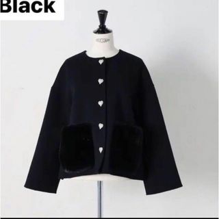 ドゥロワー(Drawer)のgypsohila Fur Pocket River Coat  ブラック(ノーカラージャケット)