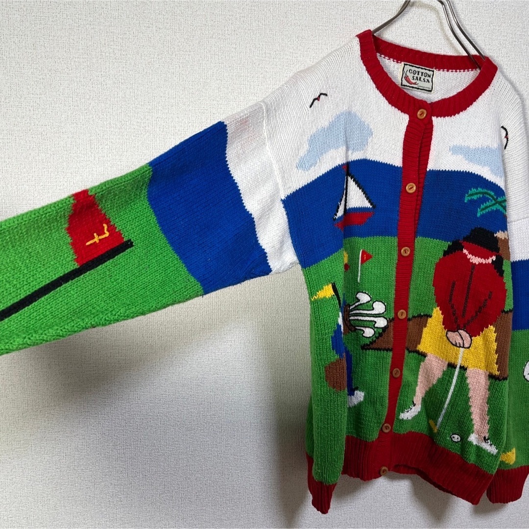 【ペルー製】ニット　セーター　カーディガン　ゴルフ　ヤシの木　ウッドボタン＆ メンズのトップス(カーディガン)の商品写真