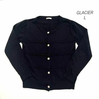 グラシア(GLACIER)のGLACIER カーディガン セーター 花柄ビジューボタン ブラック L(カーディガン)