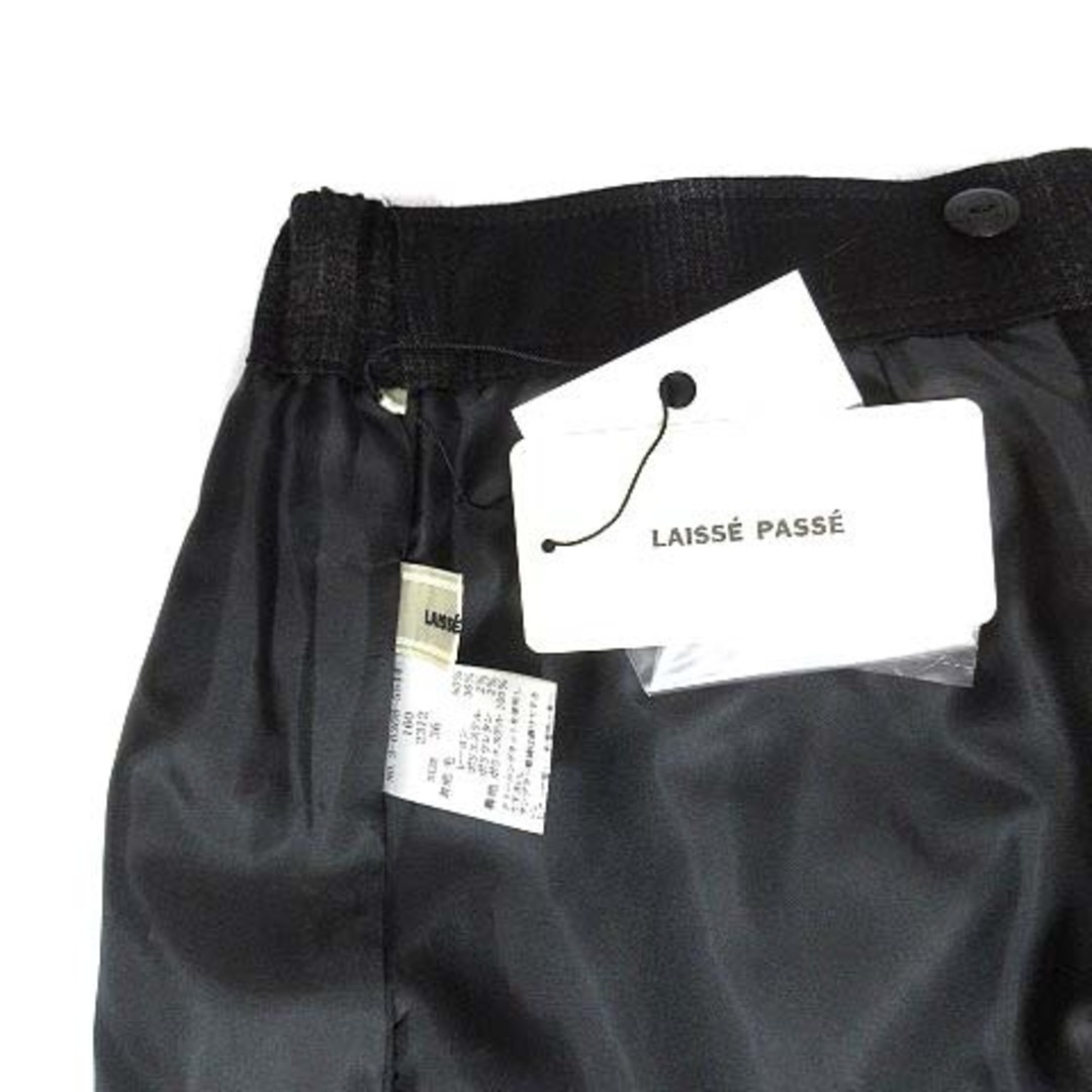 LAISSE PASSE(レッセパッセ)のレッセパッセ チェック ワイドパンツ クロップド ウエストゴム ブラック 36 レディースのパンツ(キュロット)の商品写真