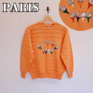 パリス(PARIS)の美品数回　定価3万位 　PARIS　パリス　スポーツ　ニット　オレンジ　ワッペン(ニット/セーター)