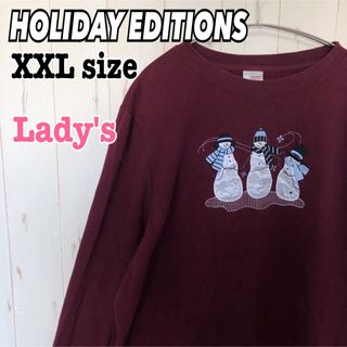 HOLIDAY EDITIONS スウェット 雪だるま 刺繍 ボルドー 海外古着(トレーナー/スウェット)