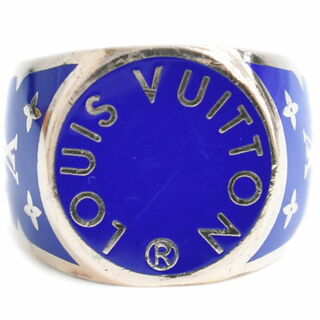 ルイヴィトン(LOUIS VUITTON)の本物 ルイヴィトン LOUIS VUITTON LV ロゴ 指輪 M 17.5号 GP ゴールドメッキ ブルー M68265 ビトン アクセサリー ジュエリー 中古(リング(指輪))