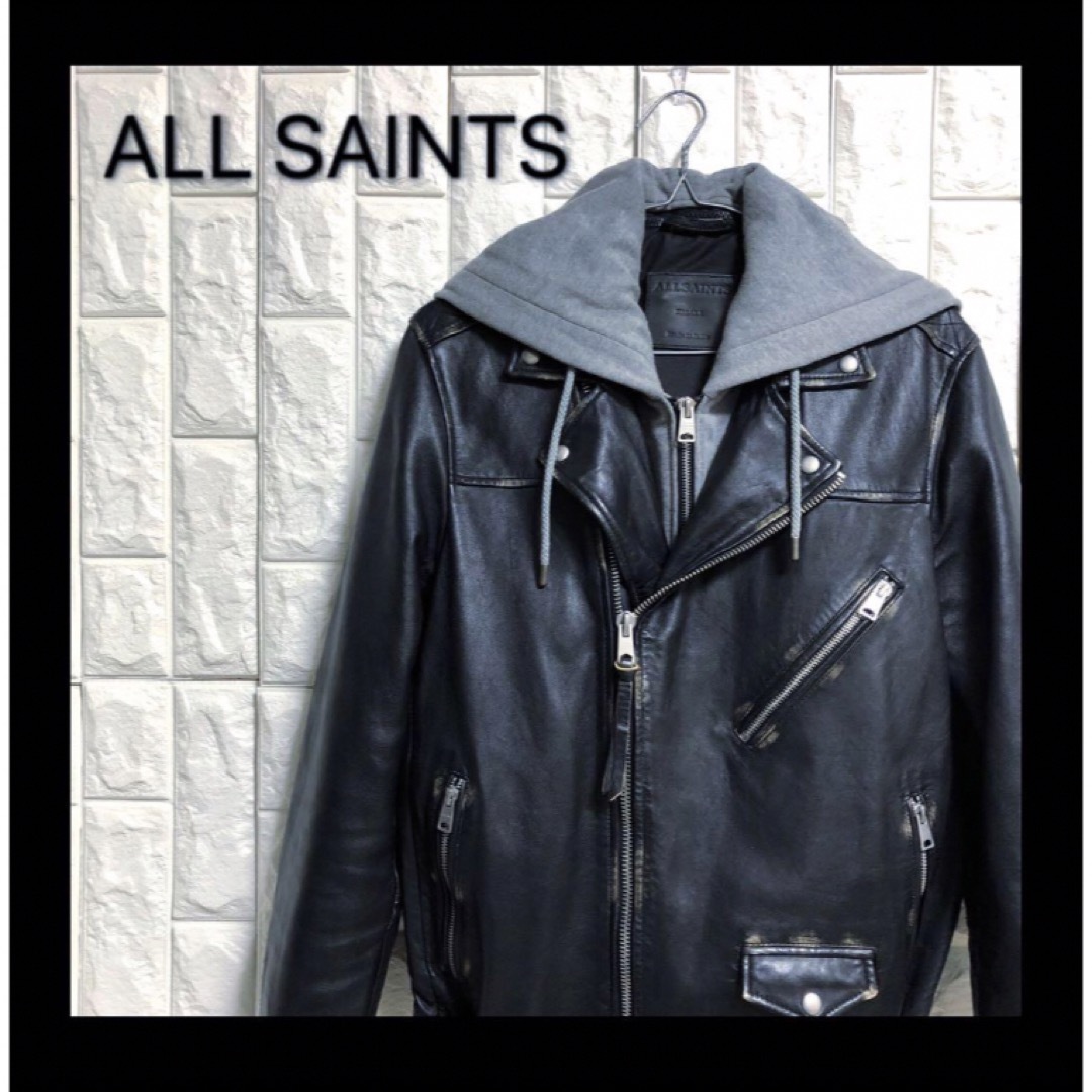 All Saints(オールセインツ)のALL SAINTS シープレザー　ダブルライダース フード付き（取外し可） メンズのジャケット/アウター(ライダースジャケット)の商品写真