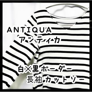 アンティカ(antiqua)のアンティカ V ネック カットソー 白×黒 ボーダー 長袖(カットソー(長袖/七分))