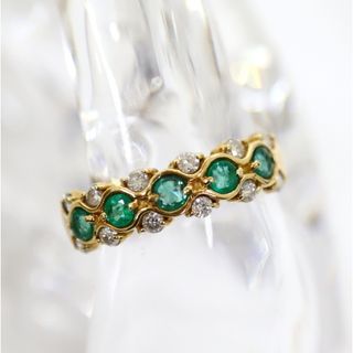 【Jewelry】K18 エメラルド×メレダイヤリング D0.32ct E0.47ct 15号/ok03978hm(リング(指輪))