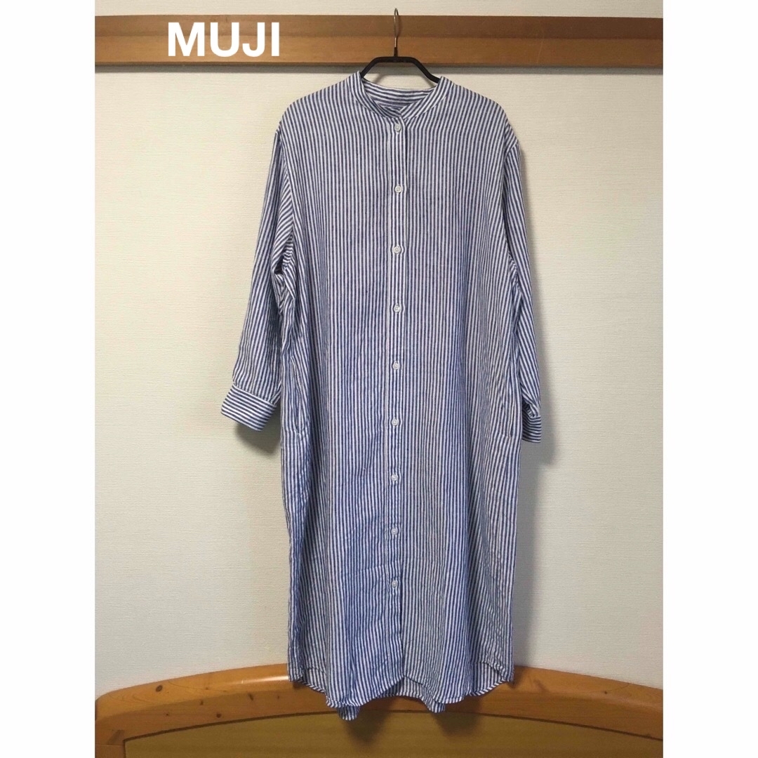 MUJI (無印良品)(ムジルシリョウヒン)のフレンチリネンストライプワンピース　S レディースのワンピース(ロングワンピース/マキシワンピース)の商品写真