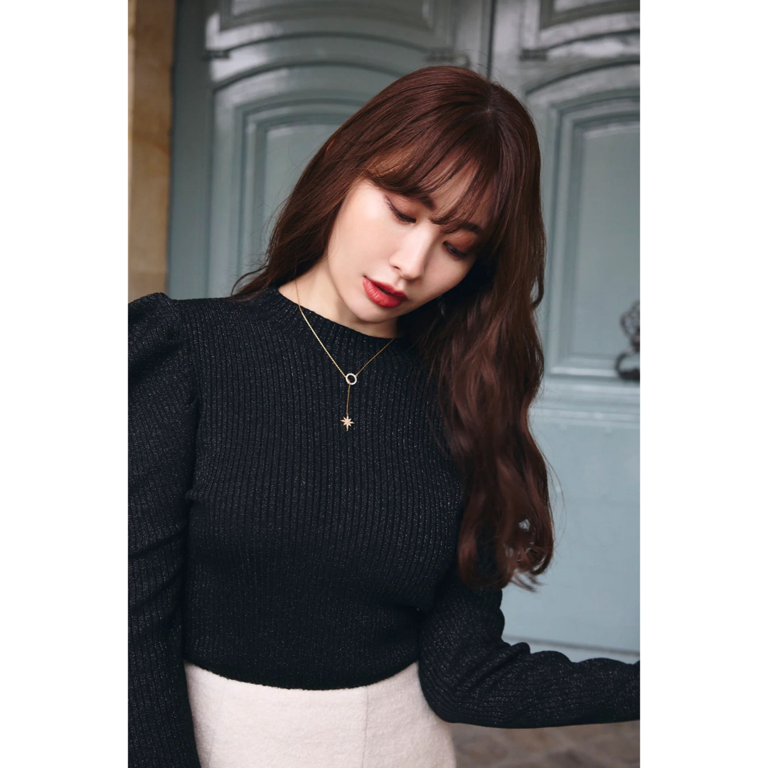 Volume-Sleeve Glitter Knit Topnightsky