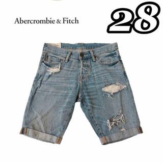 アバクロンビーアンドフィッチ(Abercrombie&Fitch)のアバクロ　ハーフデニム　パンツ　メンズ　28インチ　ジーンズ　⑤　ライトブルー系(デニム/ジーンズ)