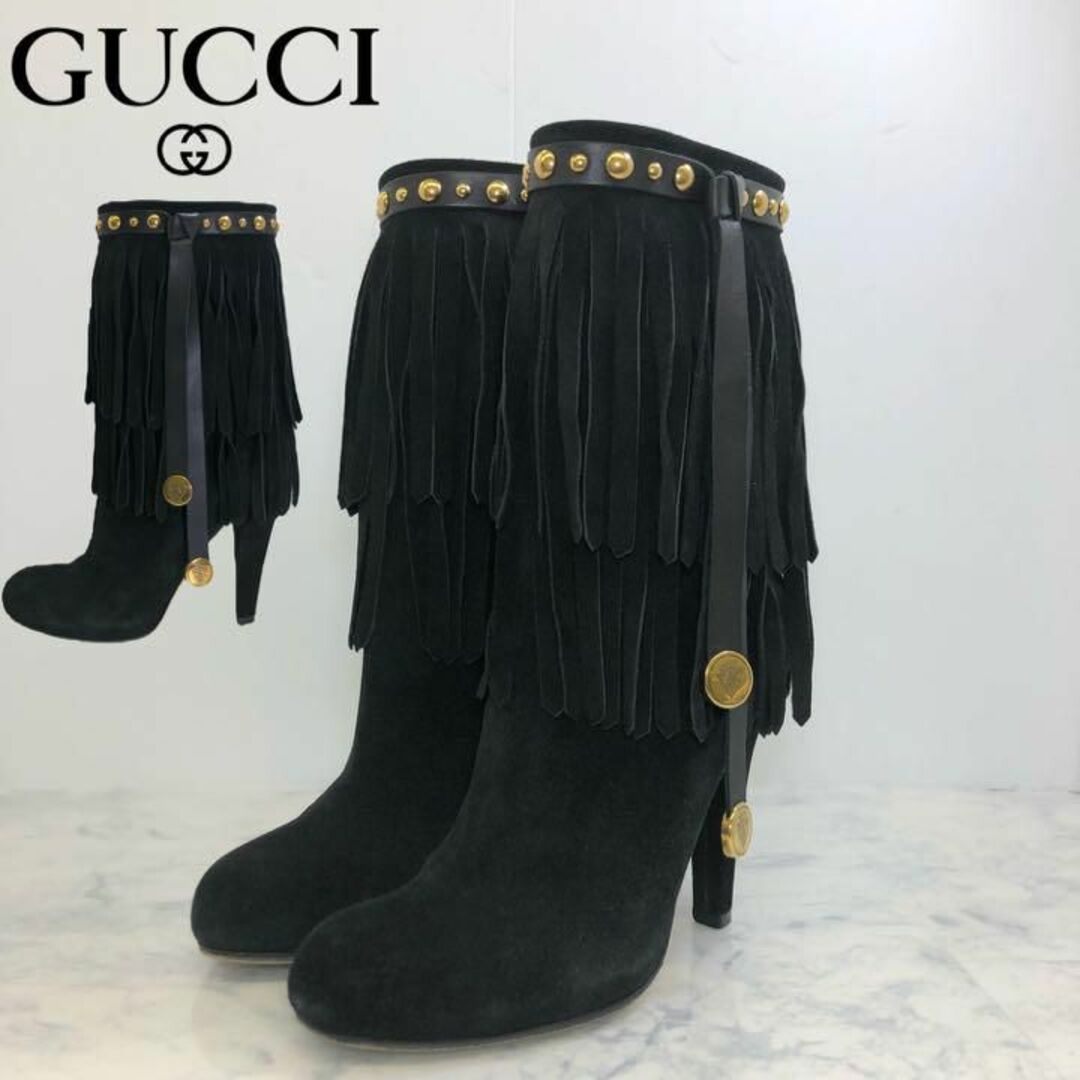 Gucci(グッチ)の希少　数回 GUCCI　グッチ　フリンジ　ショートブーツ　ブーティ　ラウンドトゥ レディースの靴/シューズ(ブーツ)の商品写真