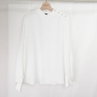 ザラ(ZARA)の未使用　ZARA　ザラ　ハイネックブラウス　ホワイト　L　(シャツ/ブラウス(長袖/七分))