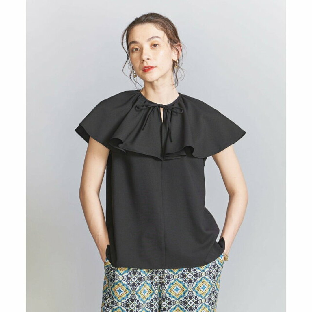 BEAUTY&YOUTH UNITED ARROWS(ビューティアンドユースユナイテッドアローズ)の【BLACK】リネンライク ラッフルカラーブラウス -ウォッシャブルー レディースのトップス(シャツ/ブラウス(長袖/七分))の商品写真