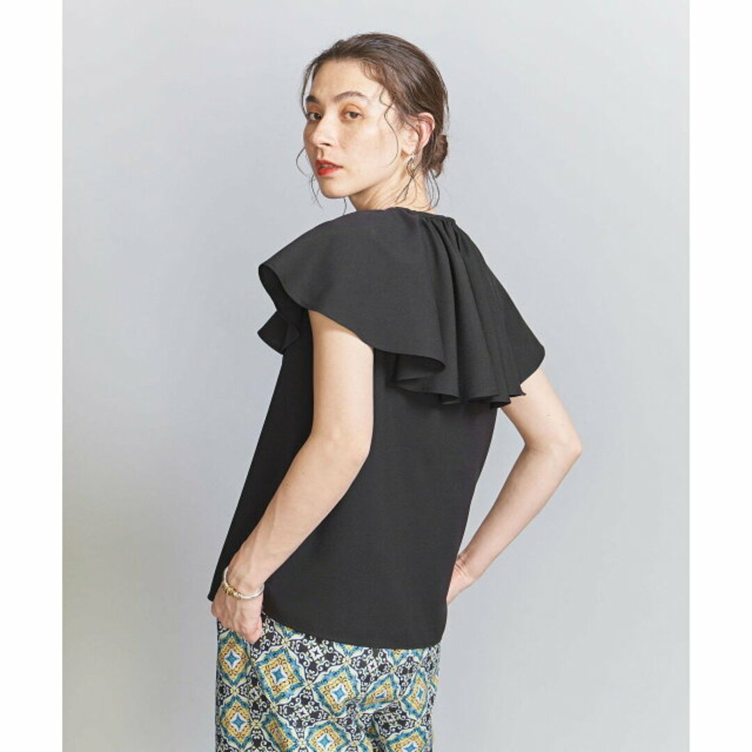 BEAUTY&YOUTH UNITED ARROWS(ビューティアンドユースユナイテッドアローズ)の【BLACK】リネンライク ラッフルカラーブラウス -ウォッシャブルー レディースのトップス(シャツ/ブラウス(長袖/七分))の商品写真