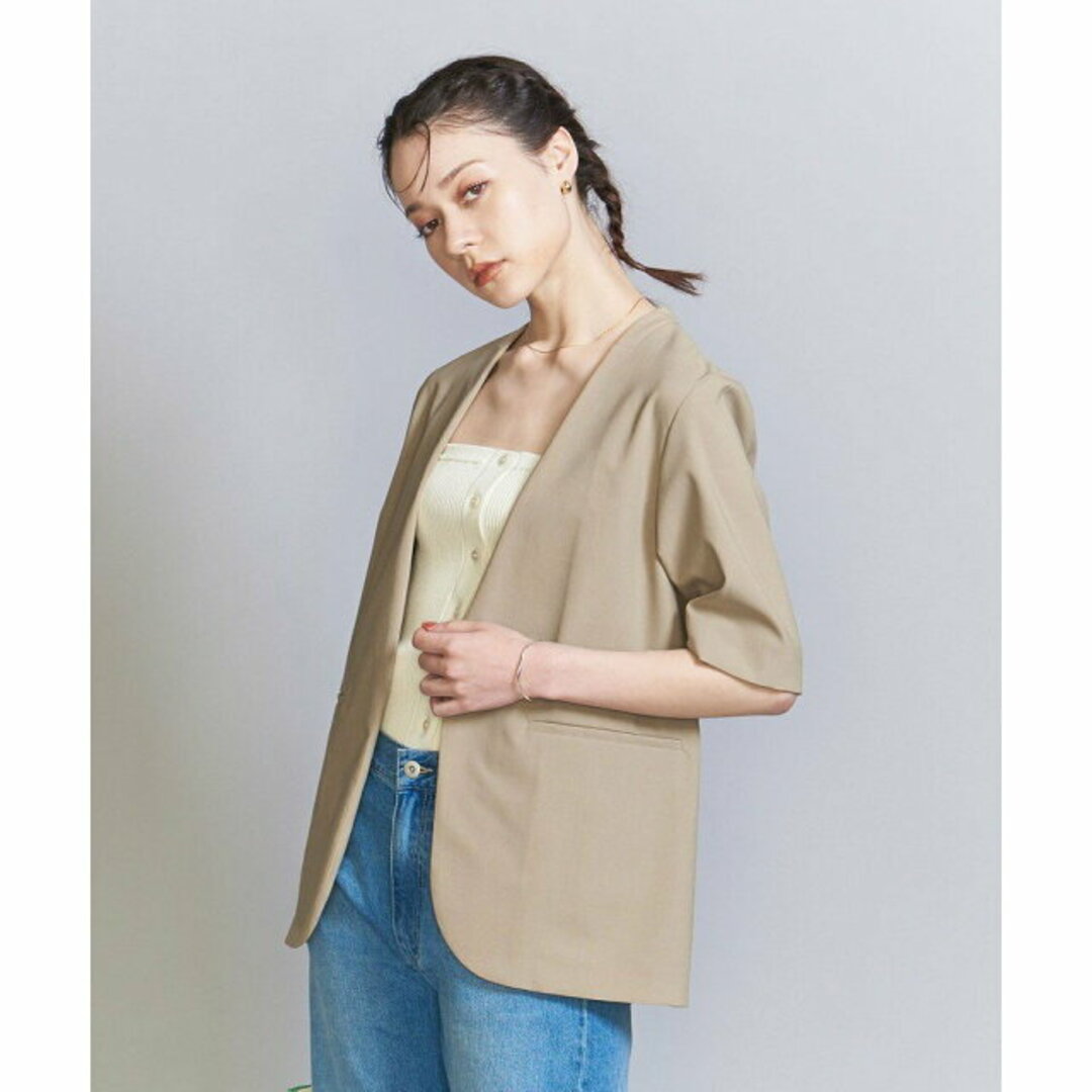 BEAUTY&YOUTH UNITED ARROWS(ビューティアンドユースユナイテッドアローズ)の【BEIGE】ポリエステルブレンド ハーフスリーブ ジャケット レディースのジャケット/アウター(ノーカラージャケット)の商品写真