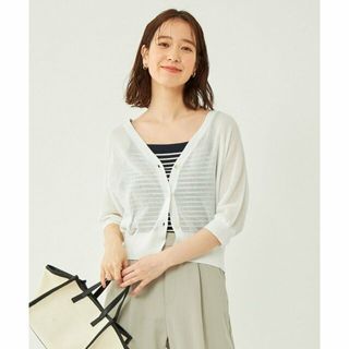 ユナイテッドアローズグリーンレーベルリラクシング(UNITED ARROWS green label relaxing)の【WHITE】ハイツイスト リブ ショートスリーブ Vネック カーディガン -ウォッシャブル-(カーディガン)