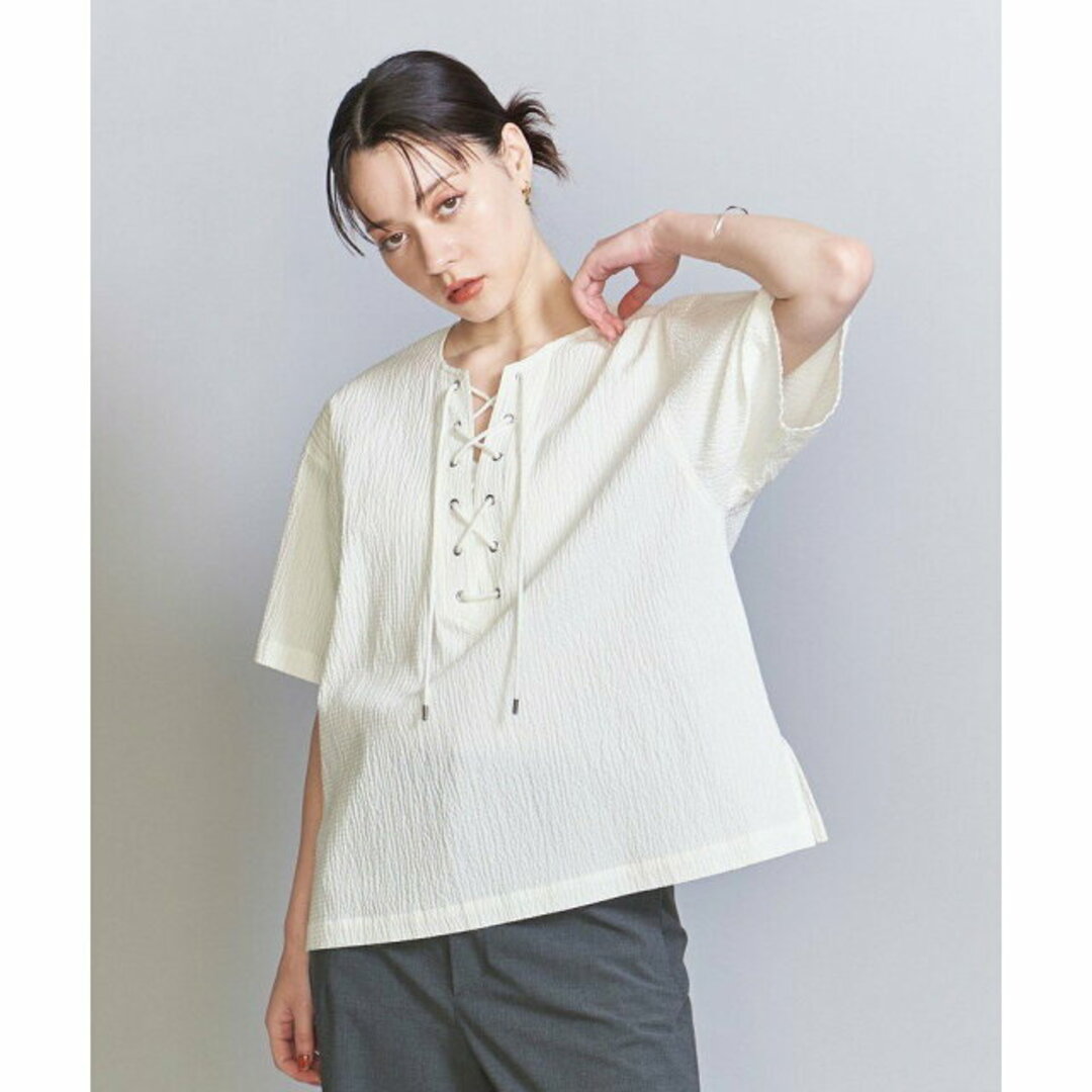 BEAUTY&YOUTH UNITED ARROWS(ビューティアンドユースユナイテッドアローズ)の【WHITE】【FREE】コットンブレンドリップル レースアップ トップス -ウォッシャブル- レディースのワンピース(ミニワンピース)の商品写真