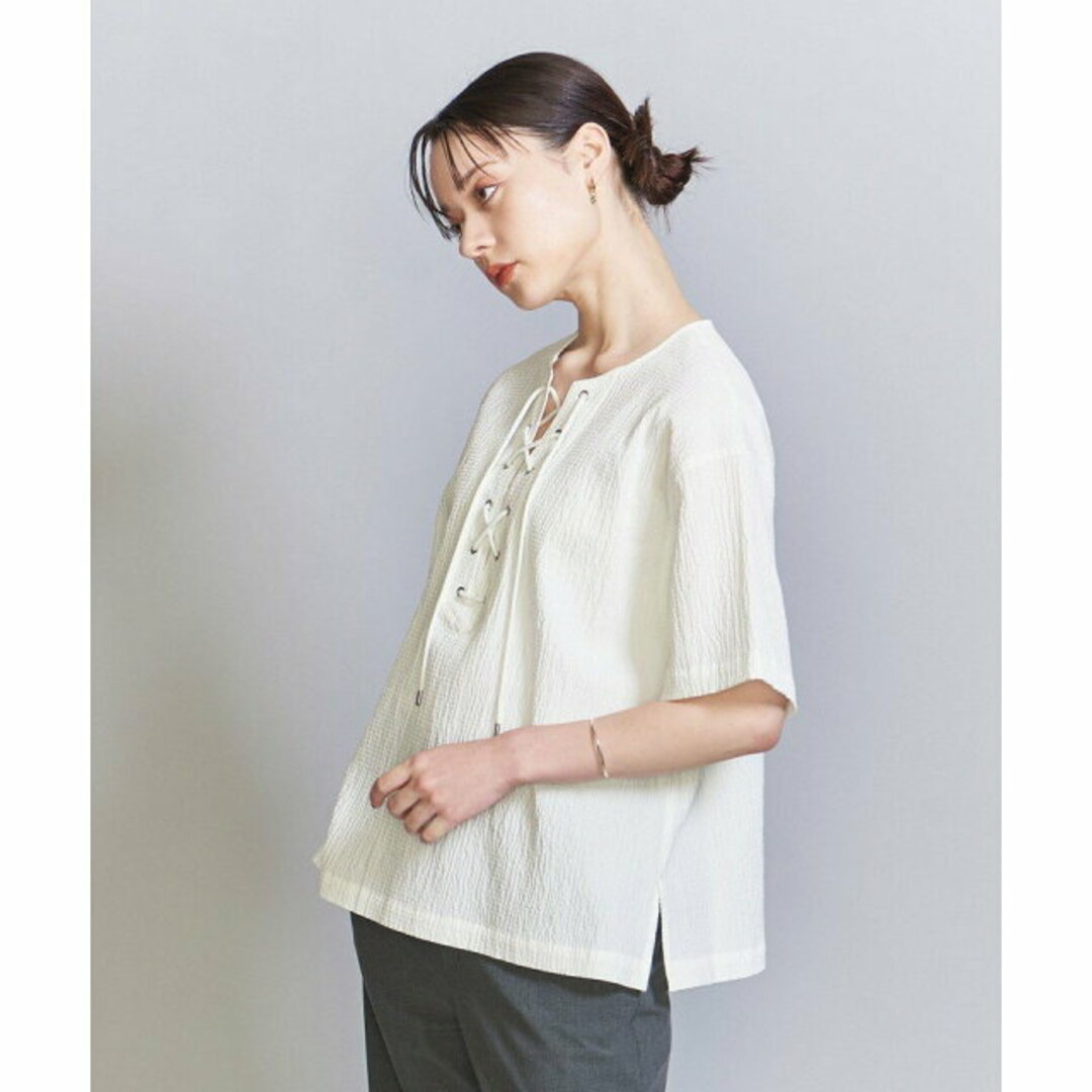 BEAUTY&YOUTH UNITED ARROWS(ビューティアンドユースユナイテッドアローズ)の【WHITE】【FREE】コットンブレンドリップル レースアップ トップス -ウォッシャブル- レディースのワンピース(ミニワンピース)の商品写真