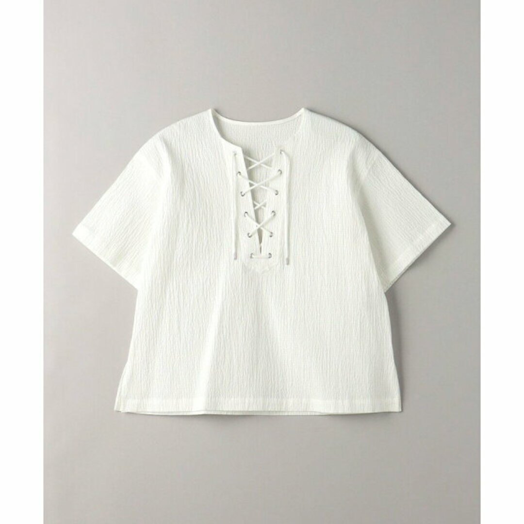 BEAUTY&YOUTH UNITED ARROWS(ビューティアンドユースユナイテッドアローズ)の【WHITE】コットンブレンドリップル レースアップ トップス -ウォッシャブル- レディースのワンピース(ミニワンピース)の商品写真