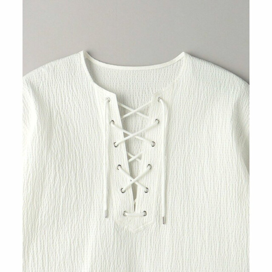 BEAUTY&YOUTH UNITED ARROWS(ビューティアンドユースユナイテッドアローズ)の【WHITE】コットンブレンドリップル レースアップ トップス -ウォッシャブル- レディースのワンピース(ミニワンピース)の商品写真