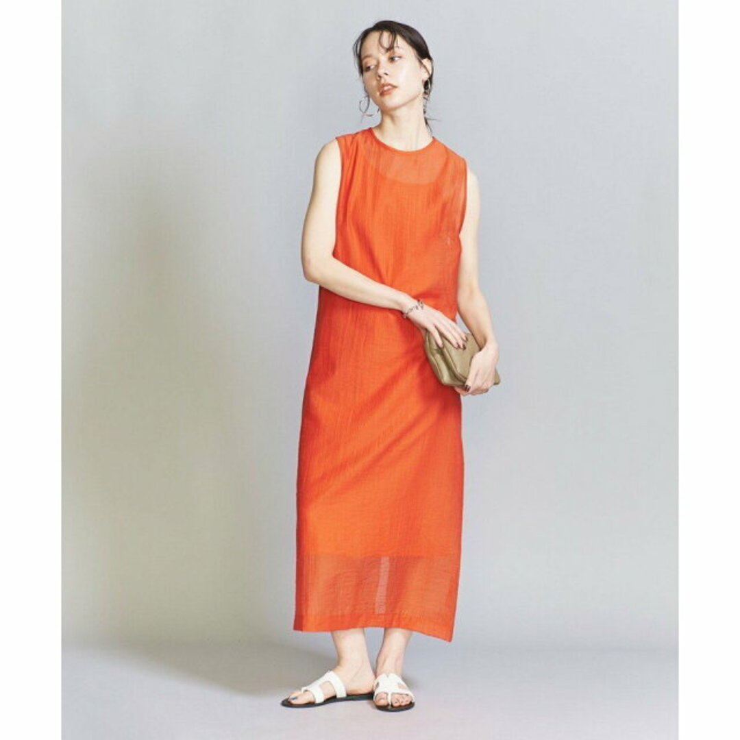 BEAUTY&YOUTH UNITED ARROWS(ビューティアンドユースユナイテッドアローズ)の【ORANGE】【S】楊柳シアーノースリーブワンピース -ウォッシャブル- レディースのワンピース(ロングワンピース/マキシワンピース)の商品写真