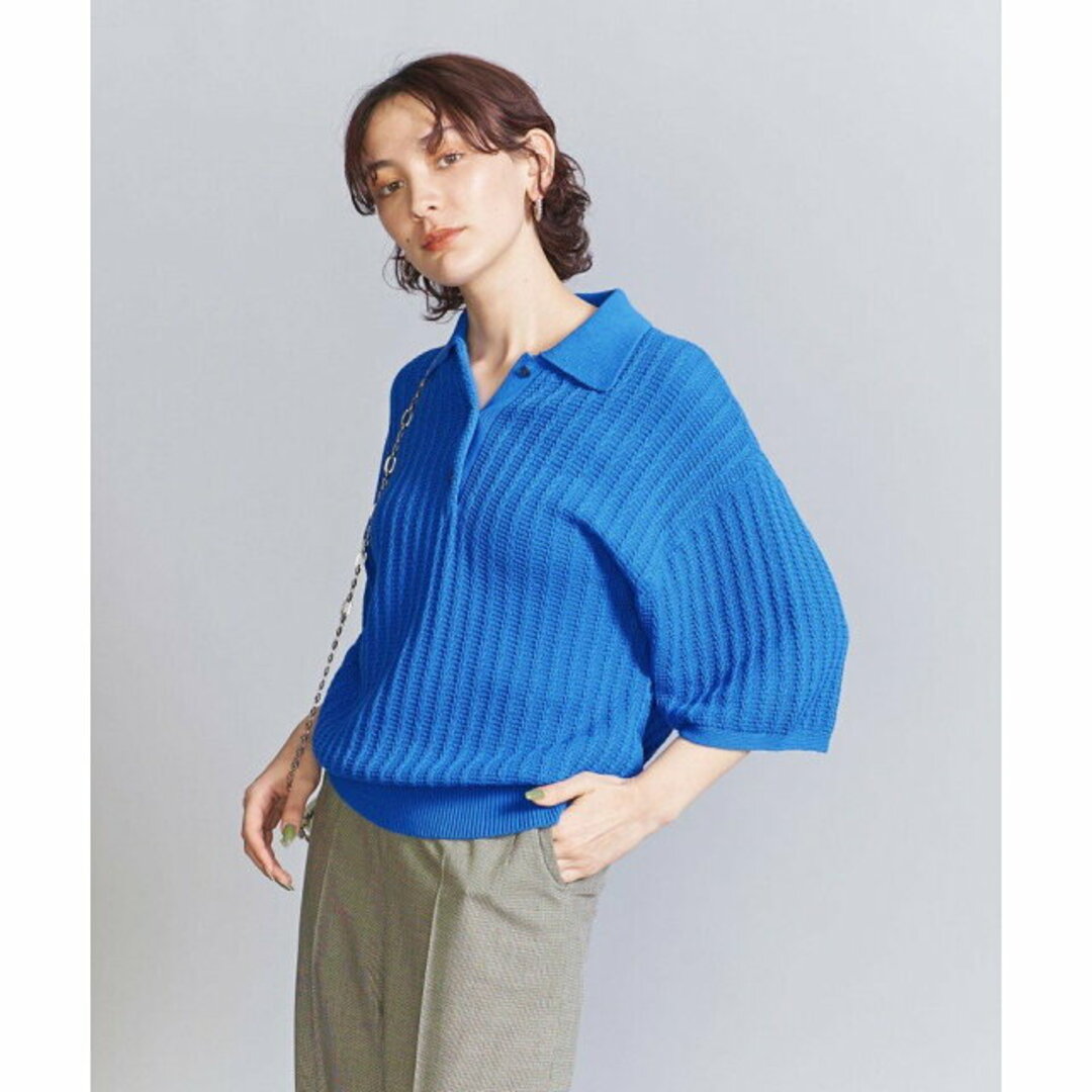 BEAUTY&YOUTH UNITED ARROWS(ビューティアンドユースユナイテッドアローズ)の【COBALT】コットン スキッパーボタン ショートスリーブ ニット -ウォッシャブル- レディースのトップス(ニット/セーター)の商品写真