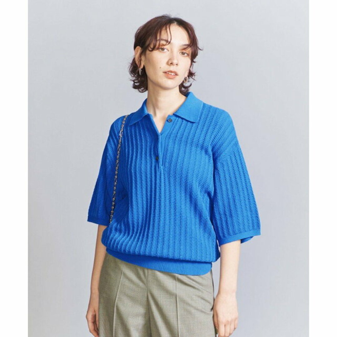 BEAUTY&YOUTH UNITED ARROWS(ビューティアンドユースユナイテッドアローズ)の【COBALT】コットン スキッパーボタン ショートスリーブ ニット -ウォッシャブル- レディースのトップス(ニット/セーター)の商品写真