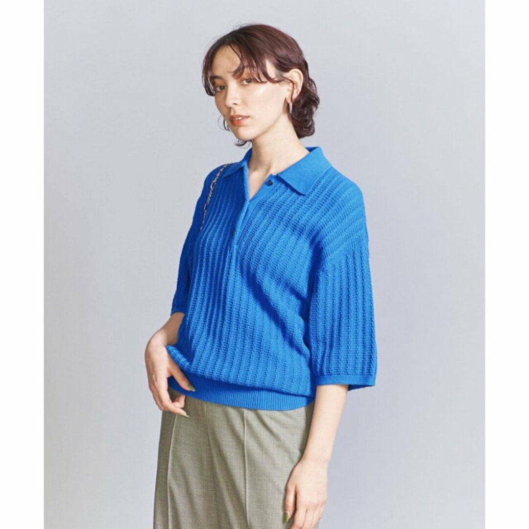 BEAUTY&YOUTH UNITED ARROWS(ビューティアンドユースユナイテッドアローズ)の【COBALT】コットン スキッパーボタン ショートスリーブ ニット -ウォッシャブル- レディースのトップス(ニット/セーター)の商品写真