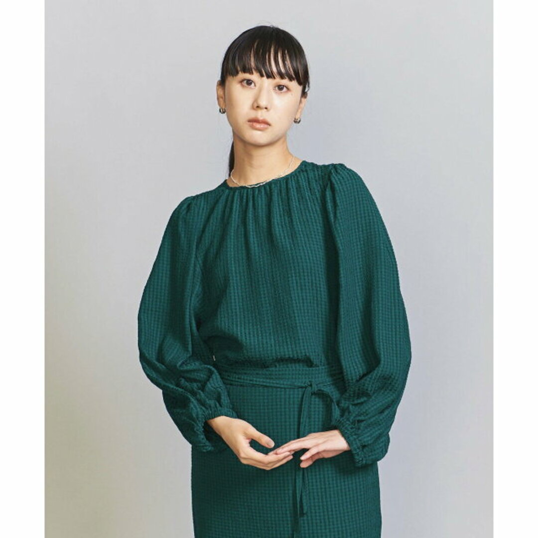 BEAUTY&YOUTH UNITED ARROWS(ビューティアンドユースユナイテッドアローズ)の【DK.GREEN】チェックジャカード バックリボン ブラウス -ウォッシャブル- レディースのトップス(シャツ/ブラウス(長袖/七分))の商品写真