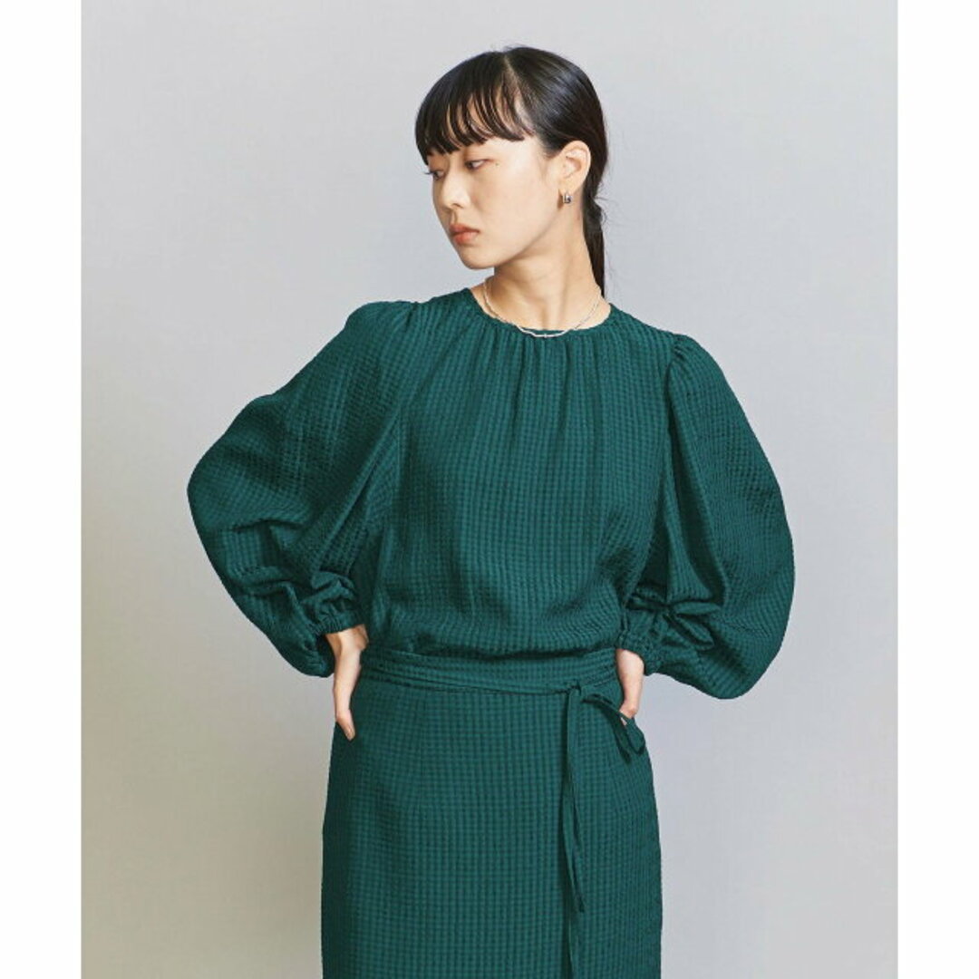 BEAUTY&YOUTH UNITED ARROWS(ビューティアンドユースユナイテッドアローズ)の【DK.GREEN】チェックジャカード バックリボン ブラウス -ウォッシャブル- レディースのトップス(シャツ/ブラウス(長袖/七分))の商品写真