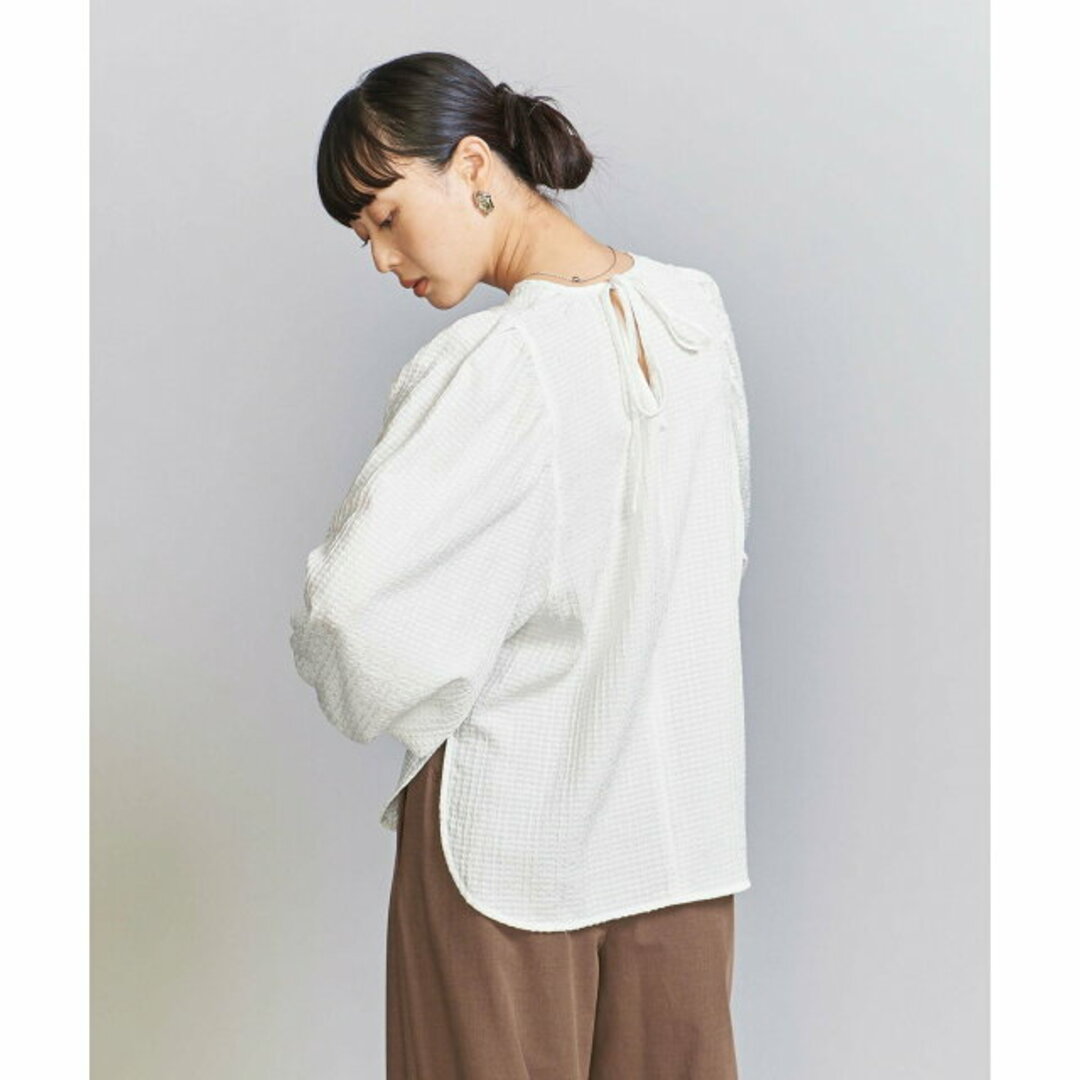 BEAUTY&YOUTH UNITED ARROWS(ビューティアンドユースユナイテッドアローズ)の【OFF WHITE】チェックジャカード バックリボン ブラウス -ウォッシャブル- レディースのトップス(シャツ/ブラウス(長袖/七分))の商品写真