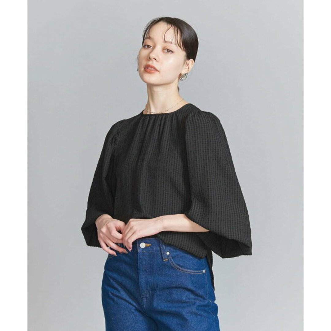 BEAUTY&YOUTH UNITED ARROWS(ビューティアンドユースユナイテッドアローズ)の【BLACK】チェックジャカード バックリボン ブラウス -ウォッシャブル- レディースのトップス(シャツ/ブラウス(長袖/七分))の商品写真