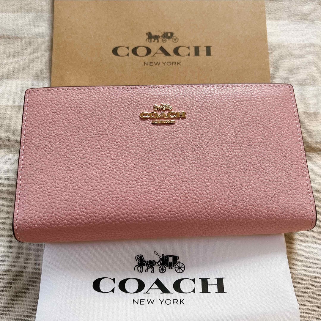 サイバーボッツ COACH コーチ 長財布 ホワイト レザー 花柄 ピンク