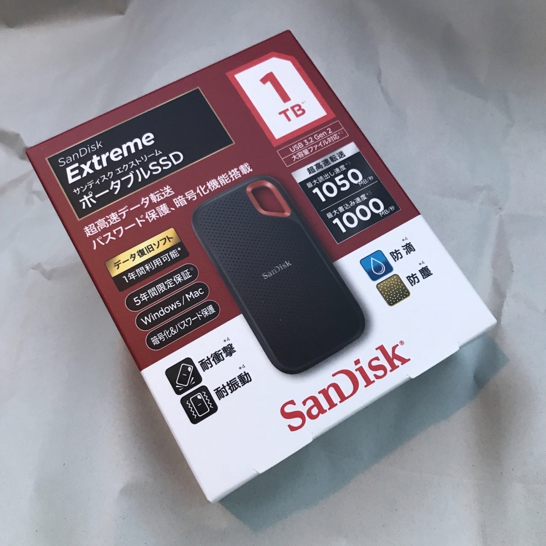 SanDisk エクストリーム ポータブルSSD 1TB SDSSDE61-1Tスマホ家電カメラ