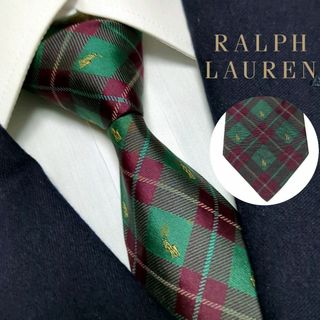 ラルフローレン(Ralph Lauren)のラルフローレン ネクタイ ポニーロゴ チェック 高級シルク 古着 光沢 手編み(ネクタイ)