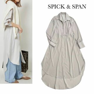 スピックアンドスパン(Spick & Span)の洗える♡スピックアンドスパン＊サテンバックギャザーシャツワンピース　ロング(ロングワンピース/マキシワンピース)