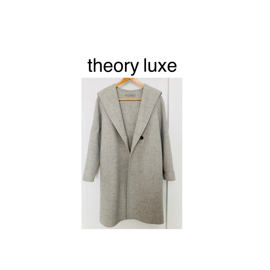 theory luxe ロングウールコート フード付き　ライトグレー | フリマアプリ ラクマ