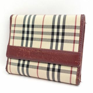 バーバリー(BURBERRY)のBURBERRY / バーバリー ◆三つ折り財布/ノバチェック/キャンバス/ベージュ×レッド 【財布/サイフ/ウォレット/wallet/コイン】 レディースファッション【中古】 [0220470968](財布)