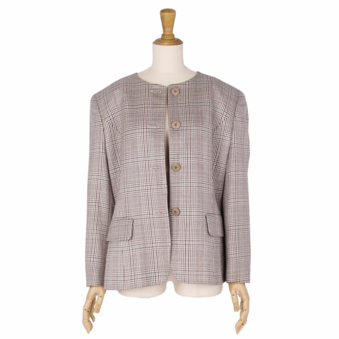 BURBERRY(バーバリー)のVintage バーバリー Burberrys ジャケット ノーカラージャケット チェック柄 ウール シルク アウター レディース 11AR(M相当) マルチカラー レディースのジャケット/アウター(テーラードジャケット)の商品写真