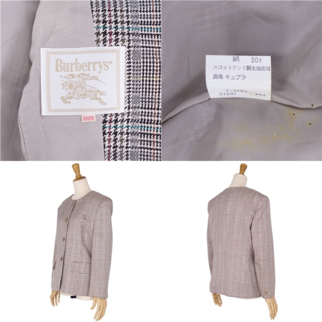 BURBERRY(バーバリー)のVintage バーバリー Burberrys ジャケット ノーカラージャケット チェック柄 ウール シルク アウター レディース 11AR(M相当) マルチカラー レディースのジャケット/アウター(テーラードジャケット)の商品写真