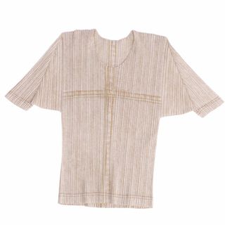 プリーツプリーズイッセイミヤケ(PLEATS PLEASE ISSEY MIYAKE)の美品 プリーツプリーズ イッセイミヤケ PLEATS PLEASE シャツ ブラウス 半袖 ショートスリーブ プリーツ トップス レディース 3(L相当) ベージュ(シャツ/ブラウス(半袖/袖なし))