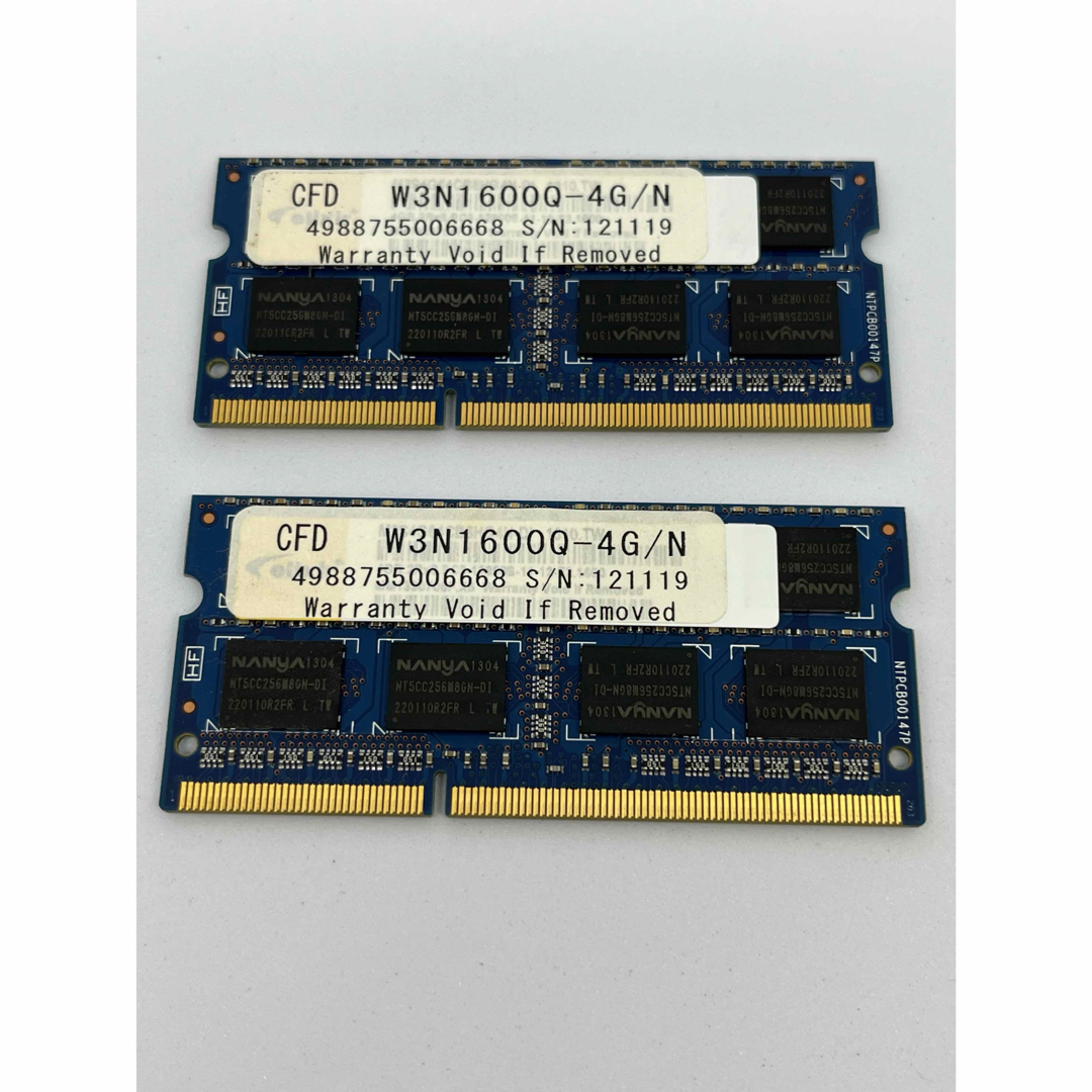 CFD(シーエフデー)のDDR3  メモリー/ノートPC/4G×2枚 スマホ/家電/カメラのPC/タブレット(PCパーツ)の商品写真
