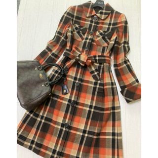 バーバリー(BURBERRY)の美品　バーバリー　ロンドン　コート　チェック　オレンジ(ロングコート)