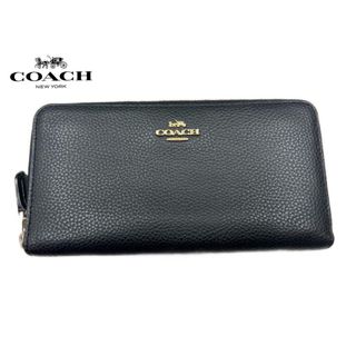 コーチ(COACH)のオ　COACH コーチ　ラウンド長財布　ブラック　レザー　ジップ(財布)