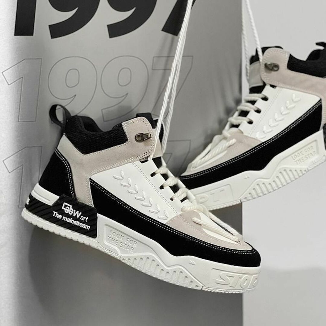 【処分価格】25cmメンズシューズダッドスニーカー厚底ハイカット韓国靴ブラック メンズの靴/シューズ(スニーカー)の商品写真
