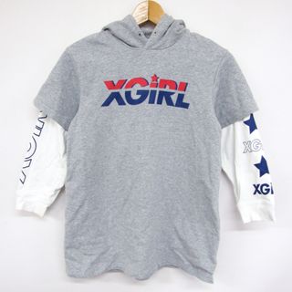 エックスガール(X-girl)のエックスガール パーカー フード付きTシャツ レイヤード風 キッズ 男の子用 130サイズ グレー X-girl(Tシャツ/カットソー)