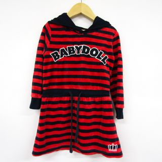 ベビードール 長袖ワンピース ボーダー柄 フード付き キッズ 女の子用 110サイズ ブラック×レッド BABYDOLL(ワンピース)