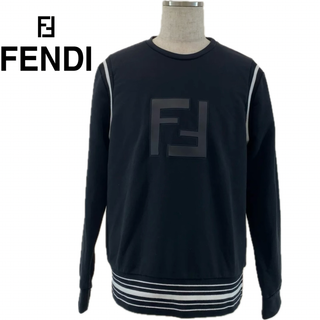 フェンディ(FENDI)の【FENDI フェンディ】【フロントロゴクルーネックスウェット L ブラック FFロゴ 国内正規品】(スウェット)