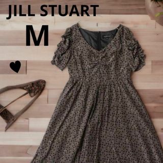 ジルスチュアート(JILLSTUART)の美品　大人可愛い♡ジルスチュアート　半袖ギャザーワンピース　シフォン　M デート(ひざ丈ワンピース)