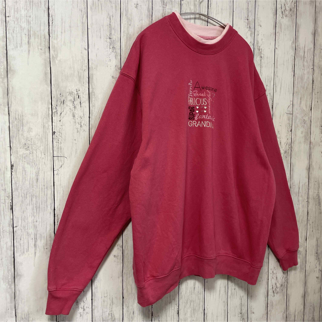 MC Sportswear ピンク スウェット 刺繍 ストーン ハート 海外古着 レディースのトップス(トレーナー/スウェット)の商品写真