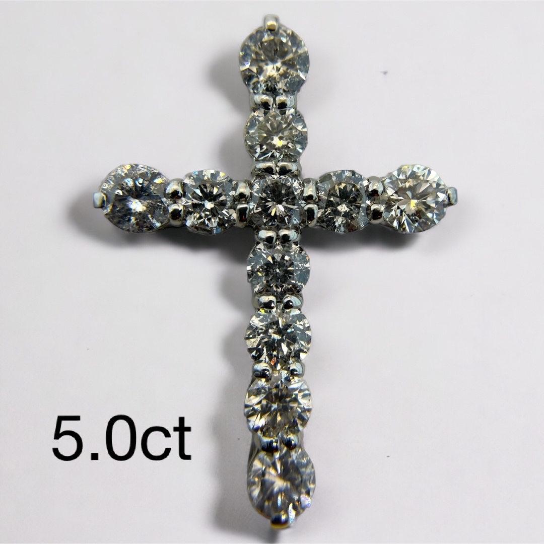 ロープチェーン5ct ダイヤ　クロス　ネックレス　プラチナ